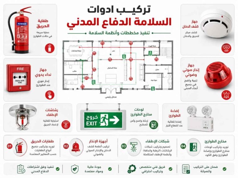 تركيب-ادوات-السلامة-الدفاع-المدني-تنفيذ-مخططات-الامن-والسلامة